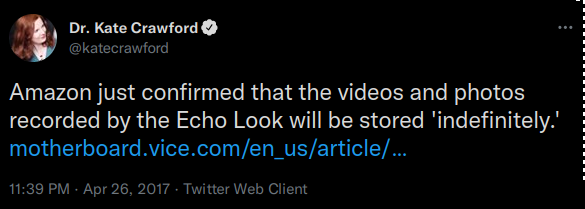 Amazon just confirmed that the videos and photos recorded by the Echo Look will be stored 'indefinitely.' https