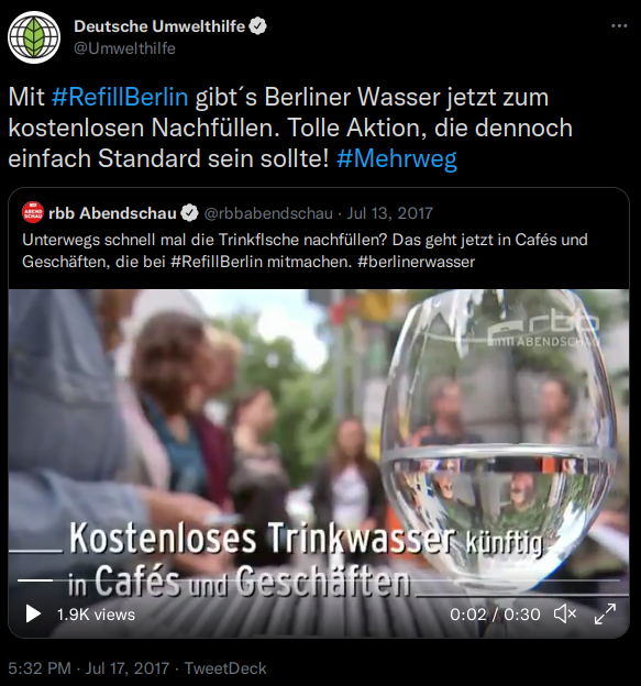 Mit #RefillBerlin gibt´s Berliner Wasser jetzt zum kostenlosen Nachfüllen. Tolle Aktion, die dennoch einfach Standard sein sollte! #Mehrweg
