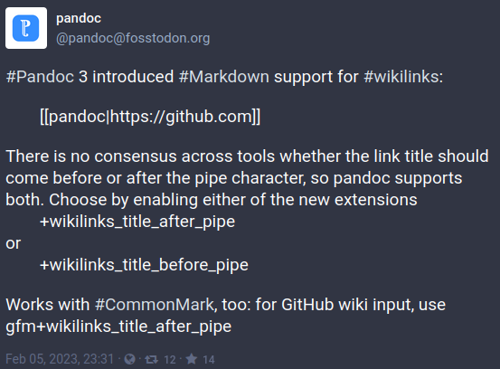 #Pandoc 3 introduced #Markdown support for #wikilinks